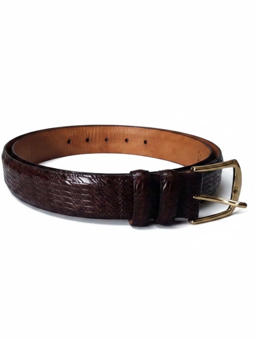 Martin Dingman Hand Made Calfskin Leather Belt 36 Brass Buckle Brown Tan Italian